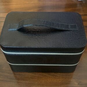 Black Faux Leather Travel Jewelry Case with Double Zippers